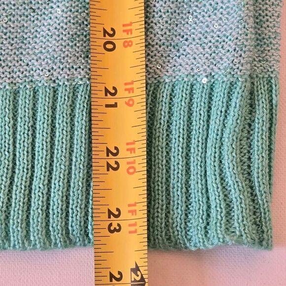 Qi Womens Striped Sequin Embellished Wool Blend Knit Pullover Sweater Aqua Small - Picture 10 of 11